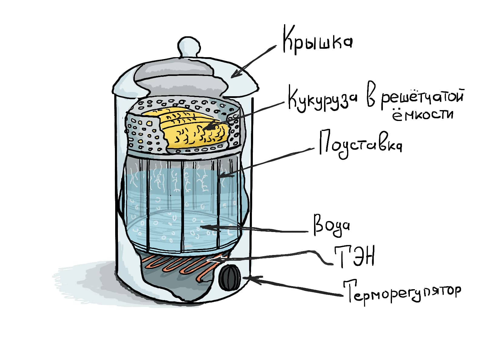 Устройство аппарата для варки кукурузы